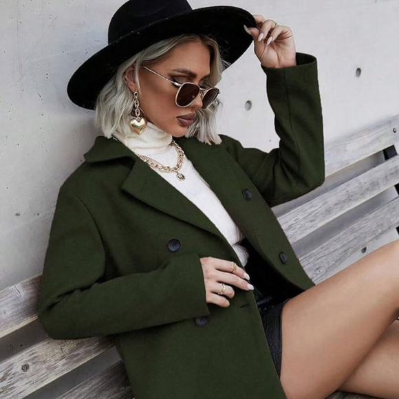 Inspire Jackets & Blazers - Casual Overcoat For Women's Solid Double Breasted Overcoat Winter Outerwear Fall